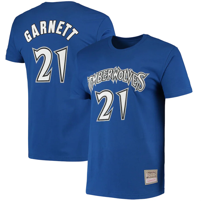 Men's Minnesota Timberwolves #21 Kevin Garnett Blue Name & Number T-Shirt Men's Minnesota Timberwolves #21 Kevin Garnett Blue Name & Number T-Shirt